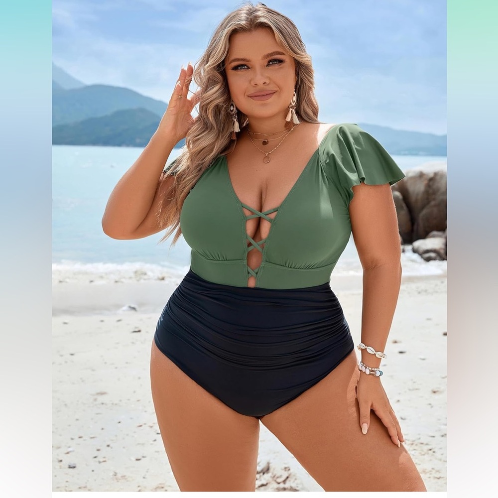 🚘Blooming Jelly Maturnity or regular tummy control deep v neck 1 piece swimsuit